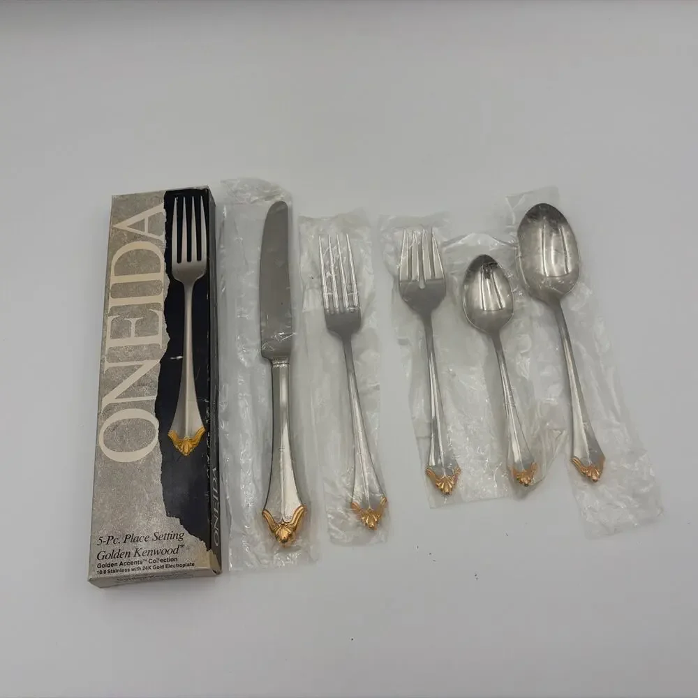 Oneida Golden Kenwood Flatware Place Setting 5 Pieces Retired Pattern New